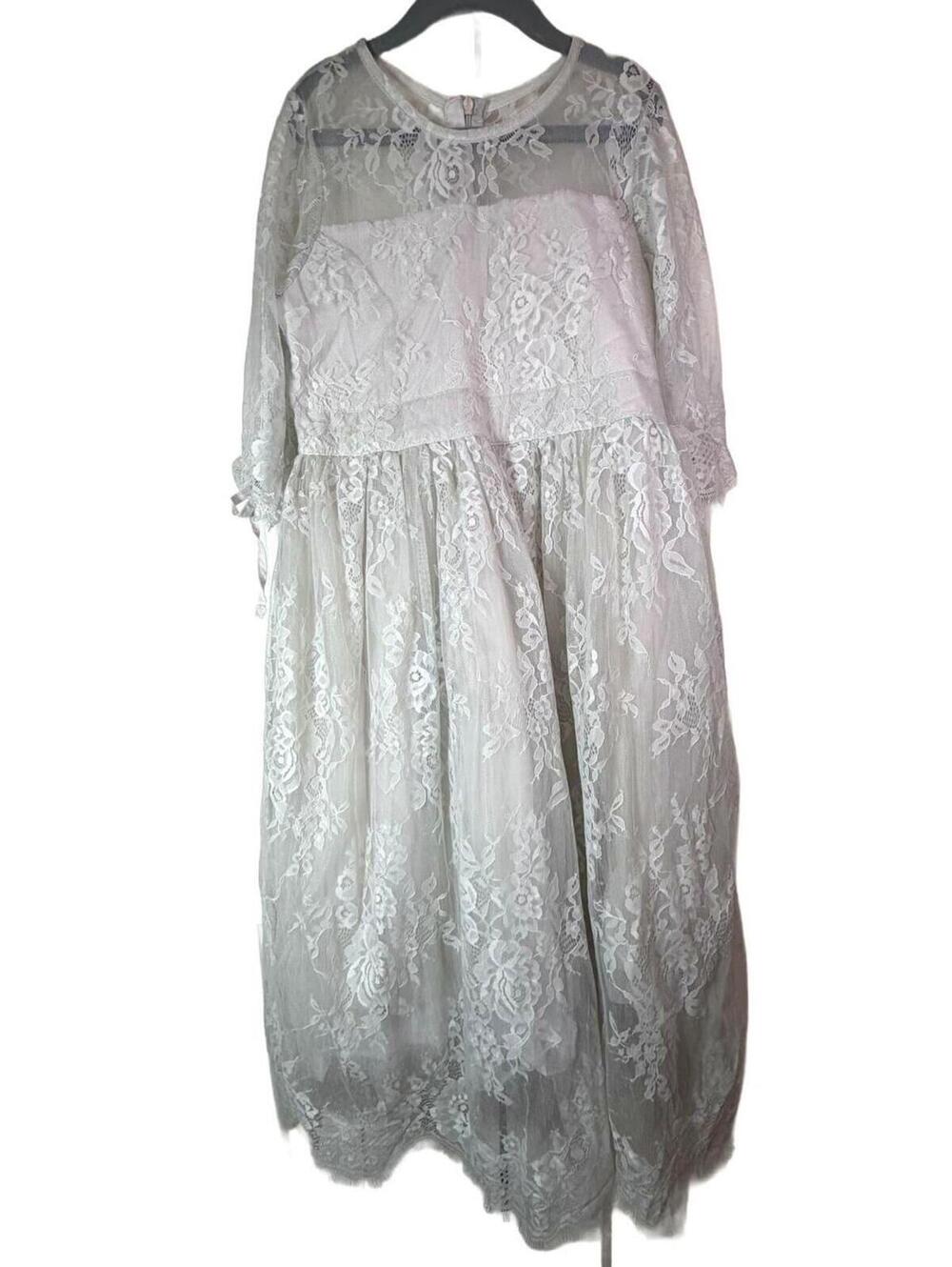 Trish Scully Lace Dress Girls 10 Ivory Gray Tulle Flower Girl